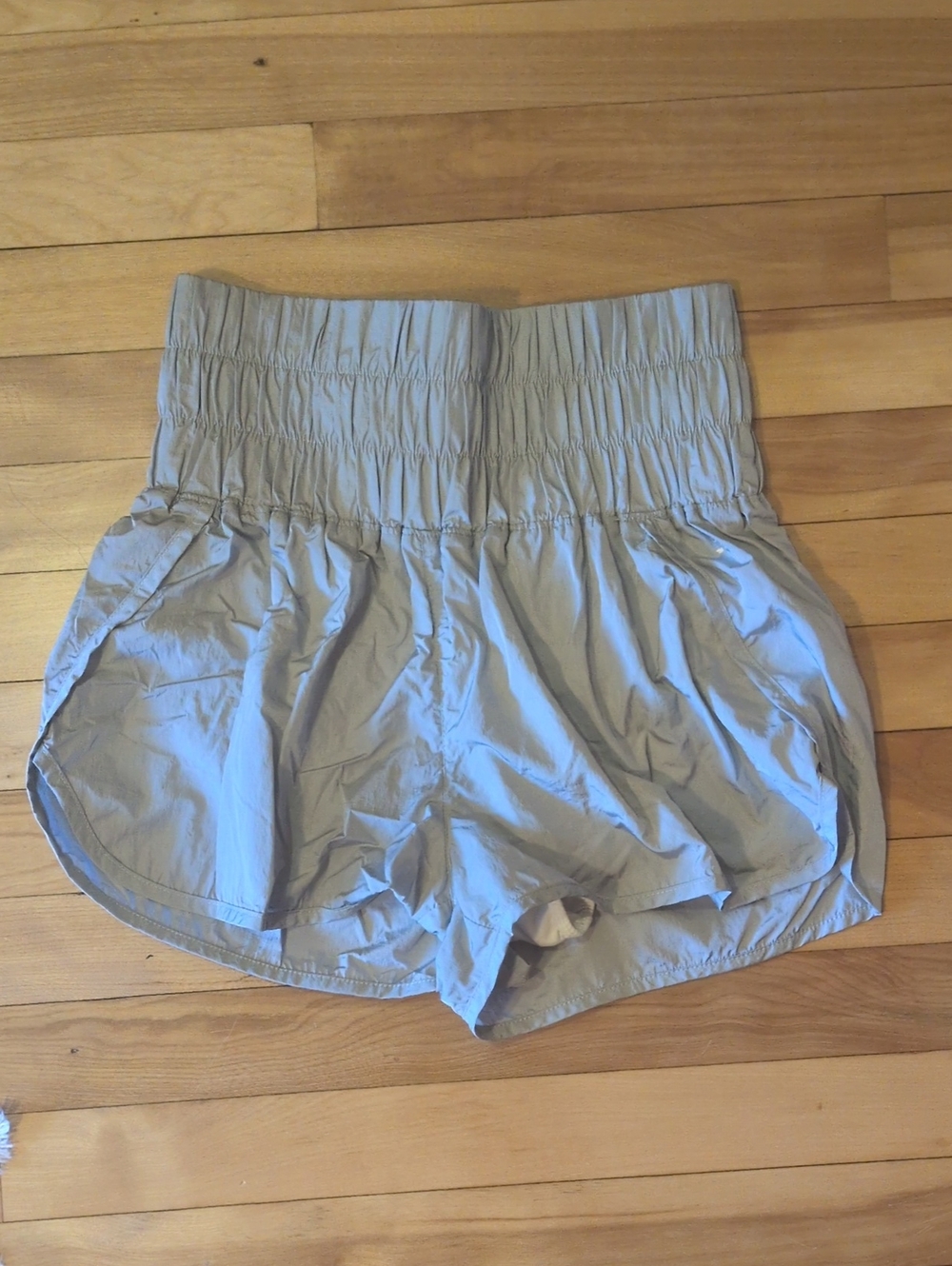 FP Movement by Free People Gray Smocked-Waist Athletic Shorts
